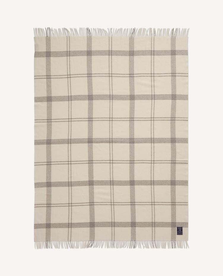 Karierter überwurf aus recycelter wolle weiß/dunkelgrau 130x170 - 0