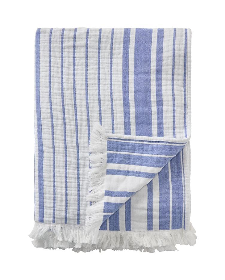 Gestreifter überwurf aus bio-baumwolle, blau/weiß 130x170 - 1