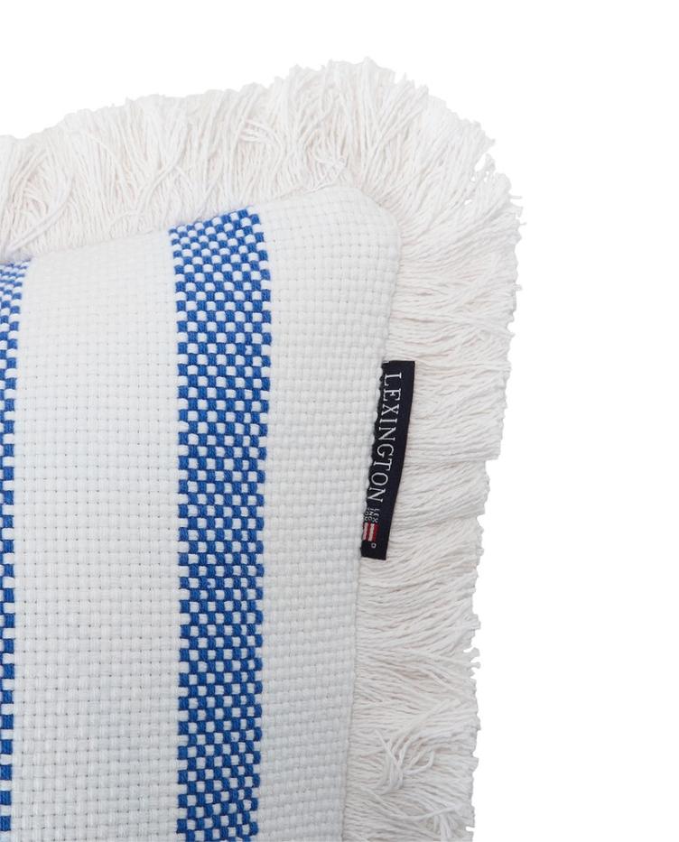 Gestreiftes kissen aus bio-baumwolle mit fransenbesatz 50x30 blau - 1