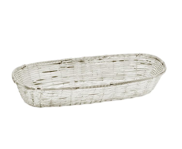 Korb Brotkorb Baguette, lang, schmal, edel versilbert, anlaufgeschützt, 13 x 34 cm