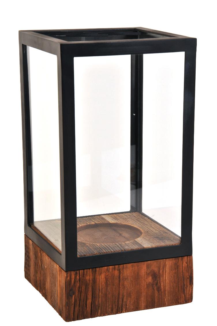 Windlicht, Holz recycled, quadratisch H435 (31537) | Windlichter