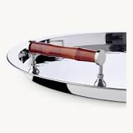 Serviertablett Hugo, Edelstahl vernickelt mit Bambusgriffen, rund, Durchmesser 55 cm - 1