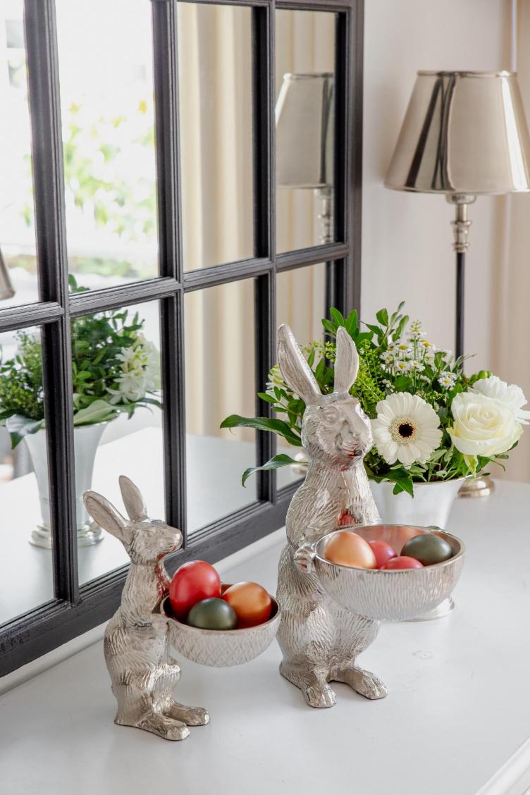 Hase mit Schale Bert (Höhe 32 cm, Ø 12 cm), silberfarben, Aluminium vernickelt - 2