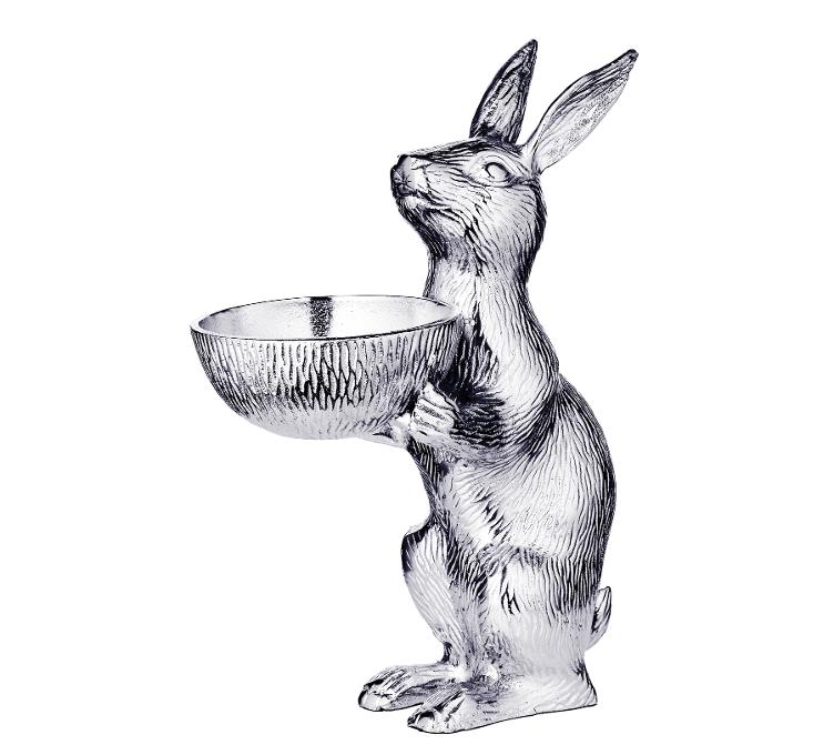 Hase mit Schale Bert (Höhe 32 cm, Ø 12 cm), silberfarben, Aluminium vernickelt - 0
