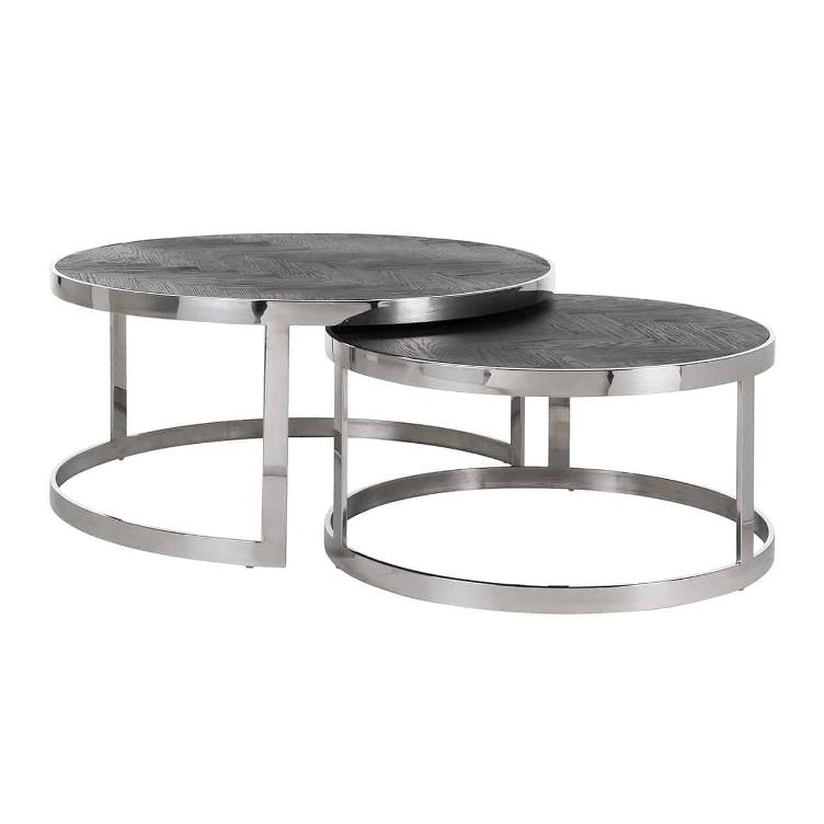 Coffee table Blackbone silver set of 2 round