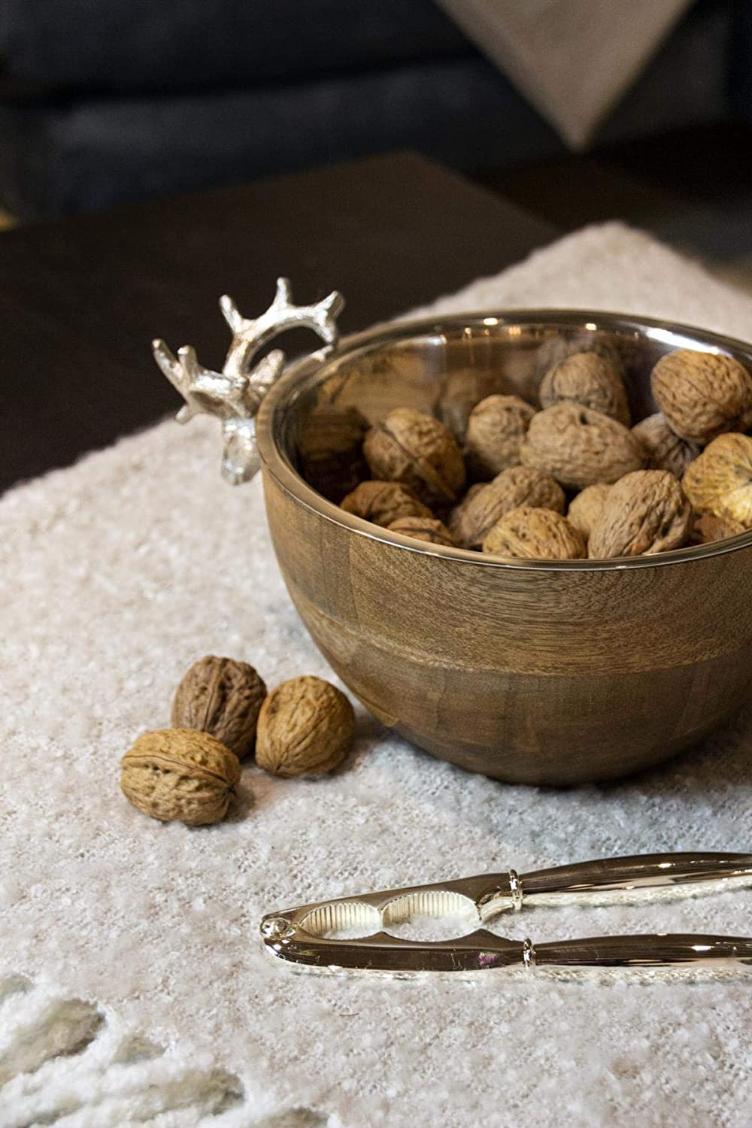 Schale Snackschale Dekoschale Hirsch, Mangoholz, Aluminium vernickelt, Länge 30 cm, Breite 20 cm