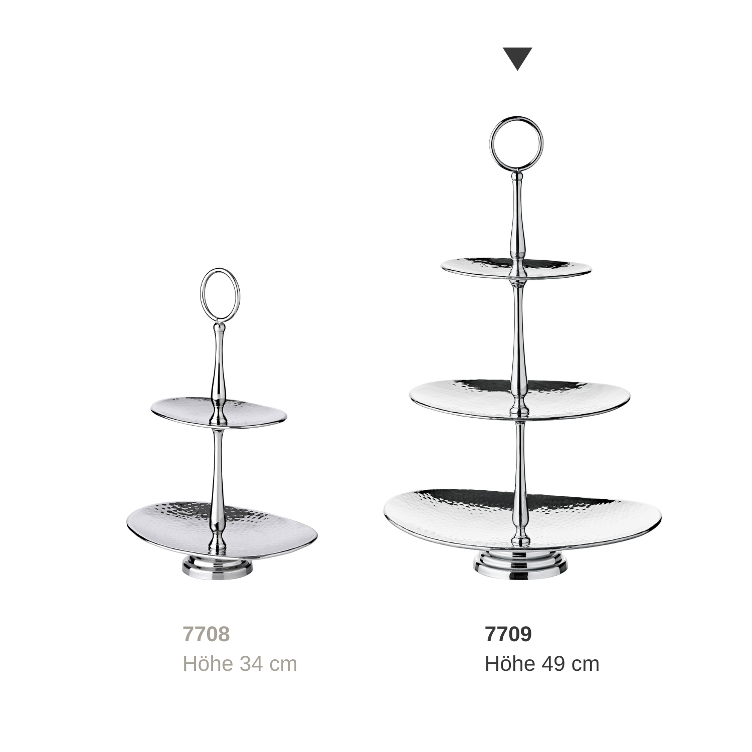 Etagere Gulf (Höhe 49 cm, 3-stöckig), oval, Edelstahl, gehämmert, hochglanzpoliert - 1