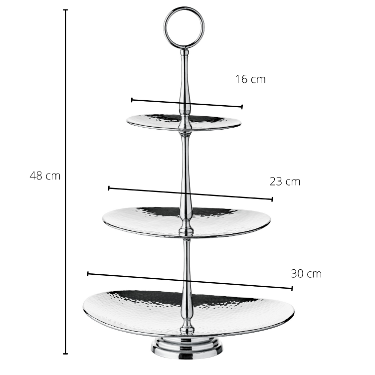 Etagere Gulf (Höhe 49 cm, 3-stöckig), oval, Edelstahl, gehämmert, hochglanzpoliert - 2