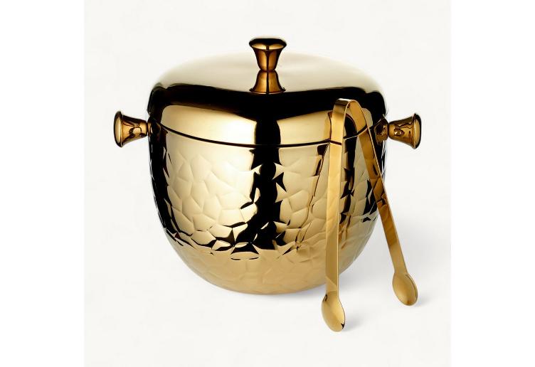 Eiseimer Rico (Höhe 21 cm), inkl. Deckel, Sieb und Eiszange, Gold-Optik, gemustert, Edelstahl, hochglanzpoliert