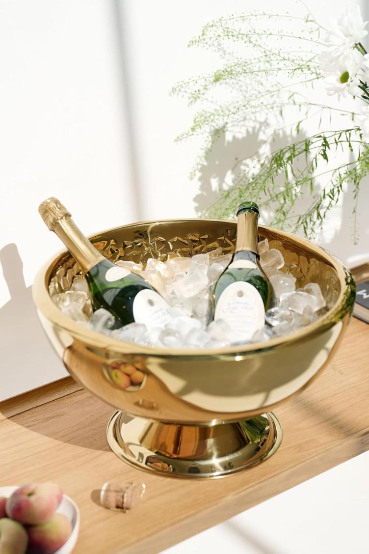 Flaschenkühler Bruno (H 24 cm, Ø 43 cm), Gold-Optik, innen gemustert, Edelstahl, hochglanzpoliert - 1