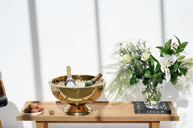 Flaschenkühler Bruno (H 24 cm, Ø 43 cm), Gold-Optik, innen gemustert, Edelstahl, hochglanzpoliert