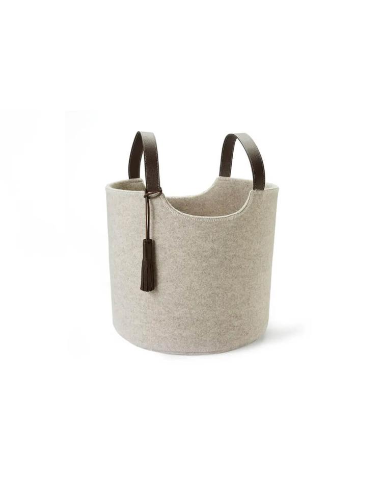 Wollfilzkorb mit Ledergriff - Mont-Blanc von Catia Luca beige 40x35 H50