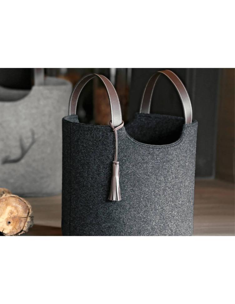 Wollfilzkorb mit Ledergriff - Mont-Blanc von Catia Luca anthracitgrau 40x35 H50