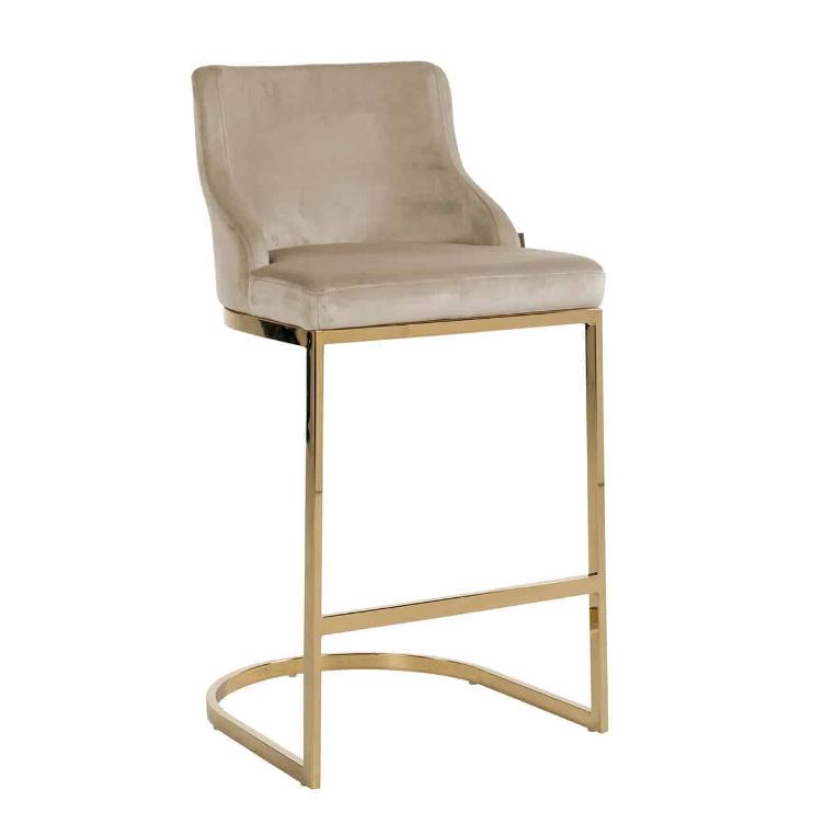 Bar stool Bolton Khaki velvet / gold Fire Retardant