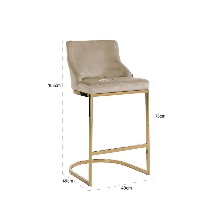 Bar stool Bolton Khaki velvet / gold Fire Retardant - 3