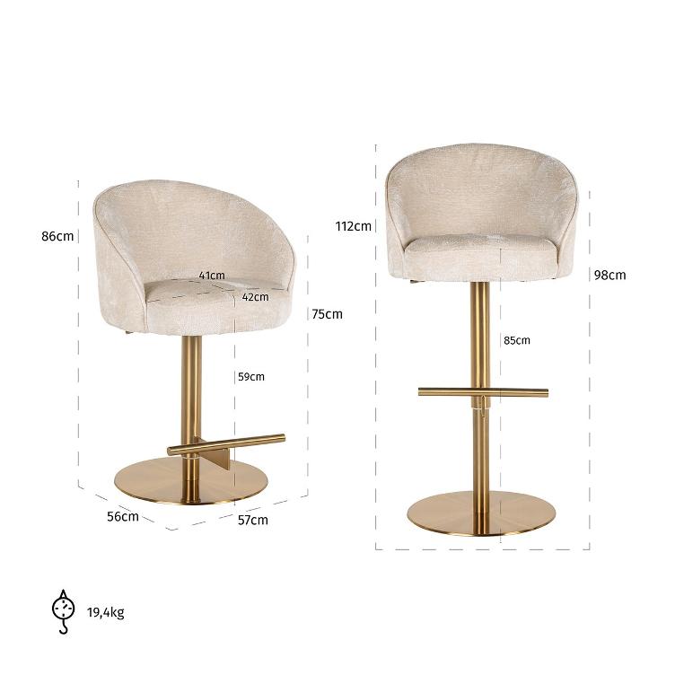 Barstuhl Zabi drehbar white chenille (Bergen 900 white chenille) - 3