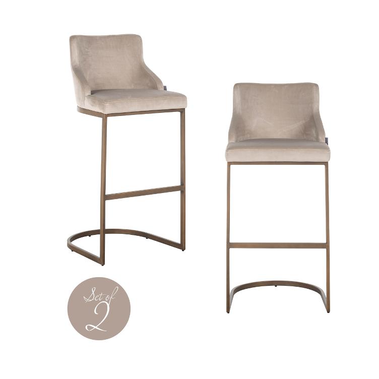 Bar stool Bolton khaki velvet brushed gold fire retardant (Set of 2)