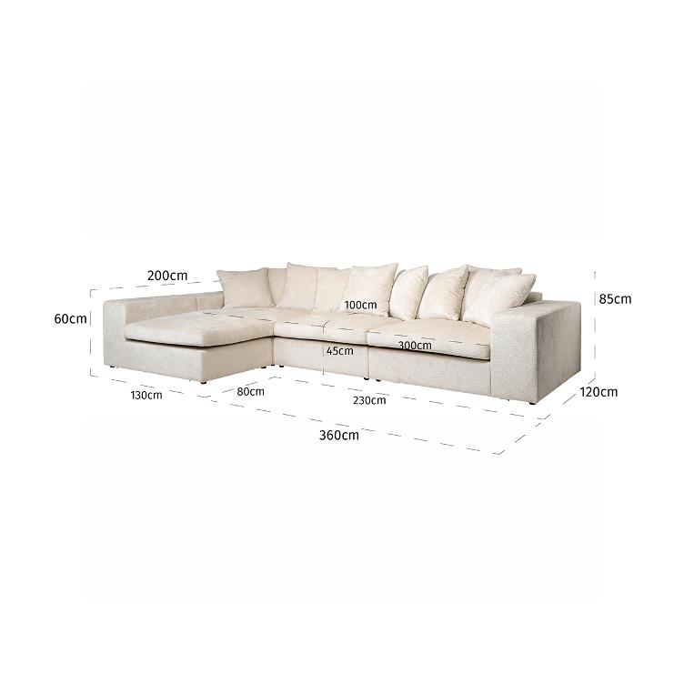 Couch Alcazar 3 Sitzer + Lounge Links/Rechts white chenille (Bergen 900 white chenille) - 1