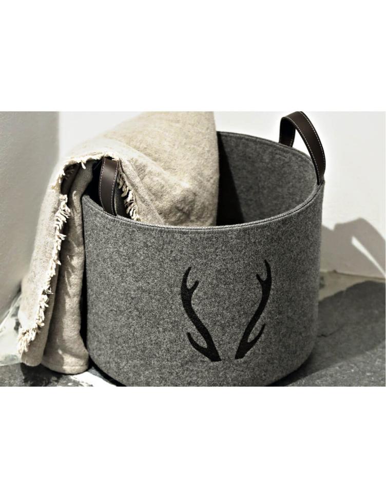 Korb aus Wollfilz mit Ledergriff – Antler von Catia Luca Taupe