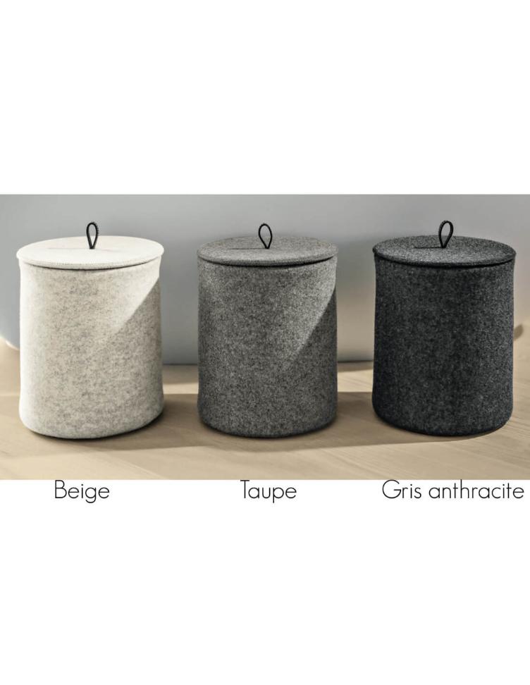 Mülleimer aus taupebeigem oder grauem Wollfilz Funivia Catia Luca Taupe