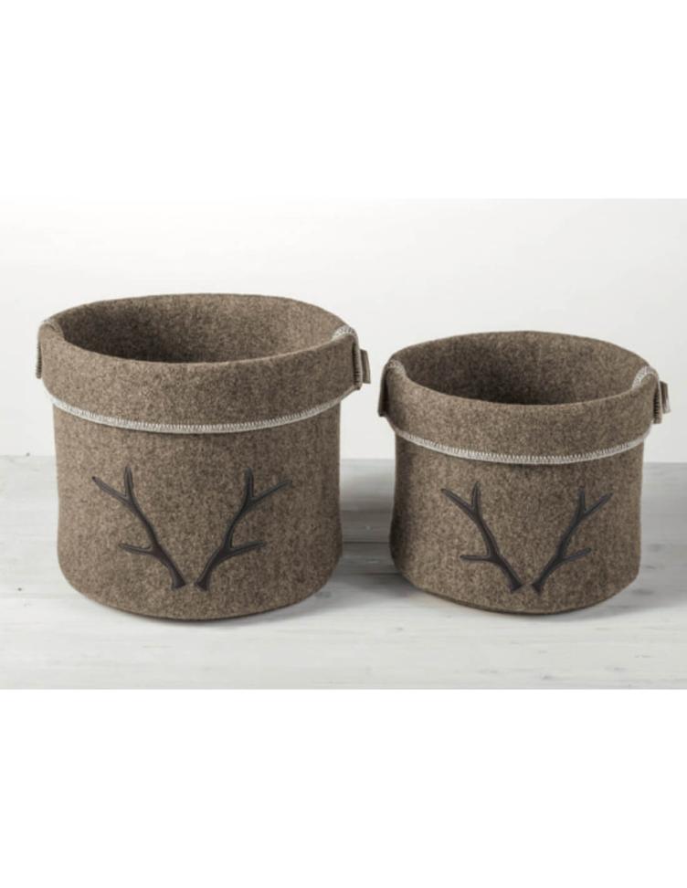 Runder Aufbewahrungskorb mit Hirschmuster – Luxus-Chalet von Catia Luca Noisette