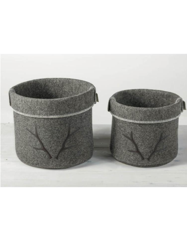 Runder Aufbewahrungskorb mit Hirschmuster – Luxus-Chalet von Catia Luca Taupe